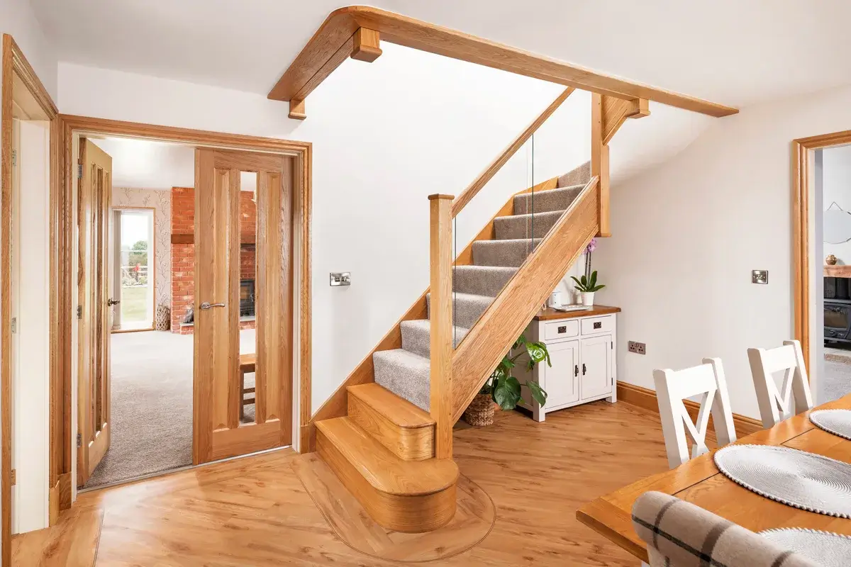 Carpeted Oak and glass staircase carpeted oak and glass staircase